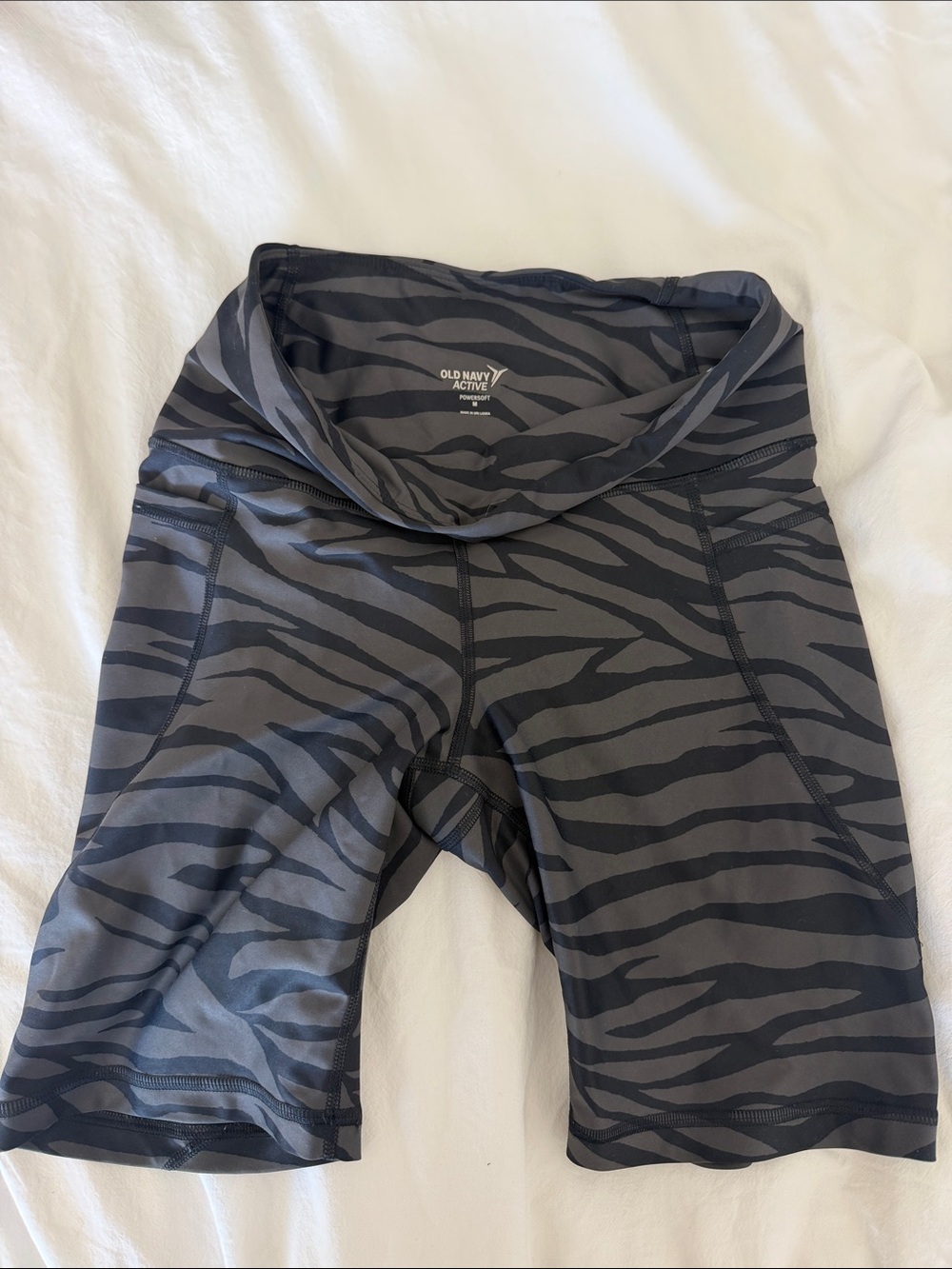 Old Navy Black and Gray Zebra-Print Bike Shorts